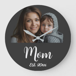 Reloj Redondo Grande Mom Established Black Modern Script Clock