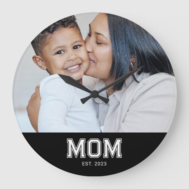 Reloj Redondo Grande Mom Established Modern White Bold Photo Round (Anverso)