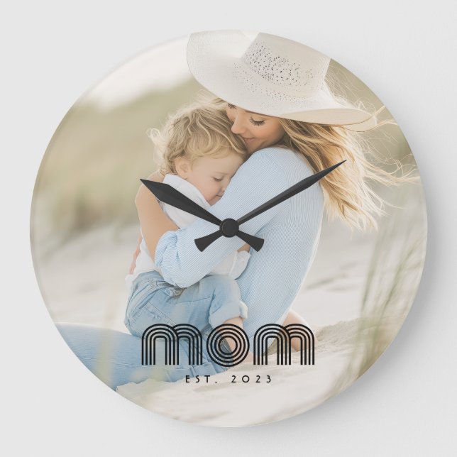 Reloj Redondo Grande Mom Established Modern White Script Photo  (Anverso)