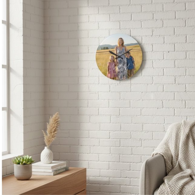 Reloj Redondo Grande Mom Established Modern White Script Photo (Subido por el creador)