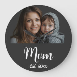 Reloj Redondo Grande Mom Established Year Black Modern Script 