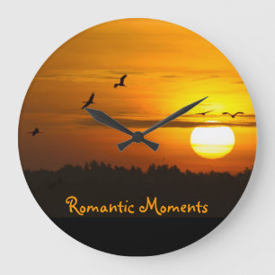 Reloj Redondo Grande Momentos románticos grullas al amanecer foto con 