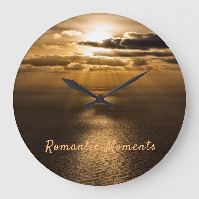 Reloj Redondo Grande Momentos románticos puesta de sol foto del océano  (Anverso)