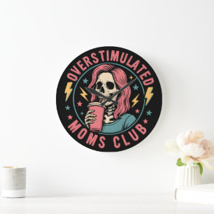 Reloj Redondo Grande Moms Club Skull Desordenado Mamá Vida
