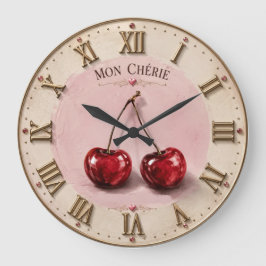 Reloj Redondo Grande Mon Chérie Cherry  Romantic French Quote 
