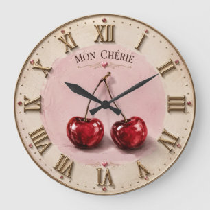 Reloj Redondo Grande Mon Chérie Cherry Romantic French Quote