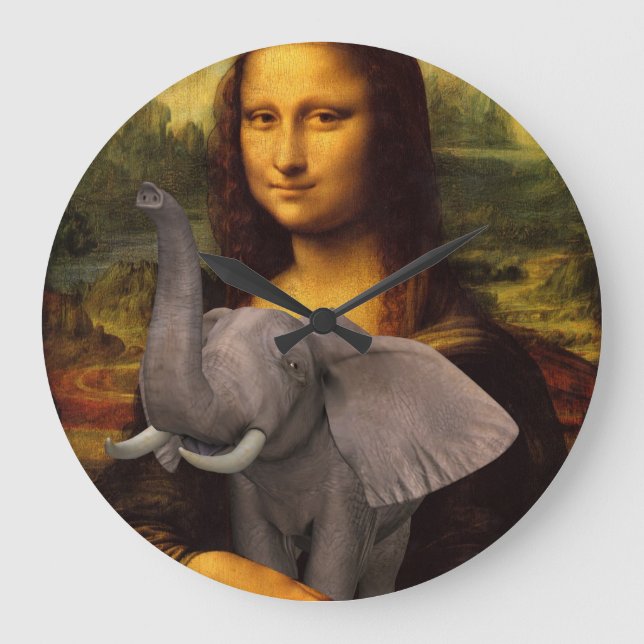 Reloj Redondo Grande Mona Lisa Con Elefante (Anverso)