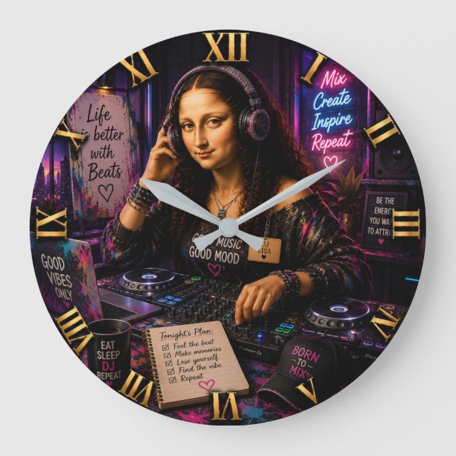 Reloj Redondo Grande Mona Lisa DJ Funny Music Studio (Anverso)