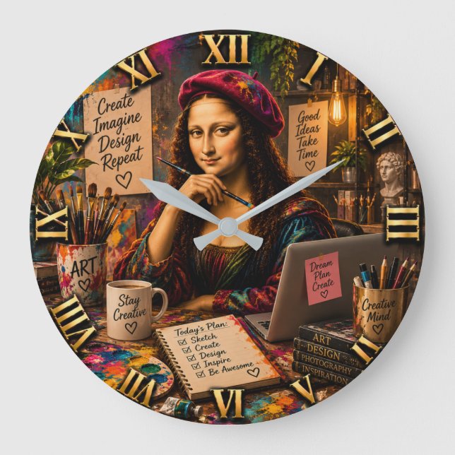 Reloj Redondo Grande Mona Lisa Graphic Designer Funny Creative Studio (Anverso)