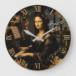 Reloj Redondo Grande Mona Lisa Pianist Elegant Grand Piano