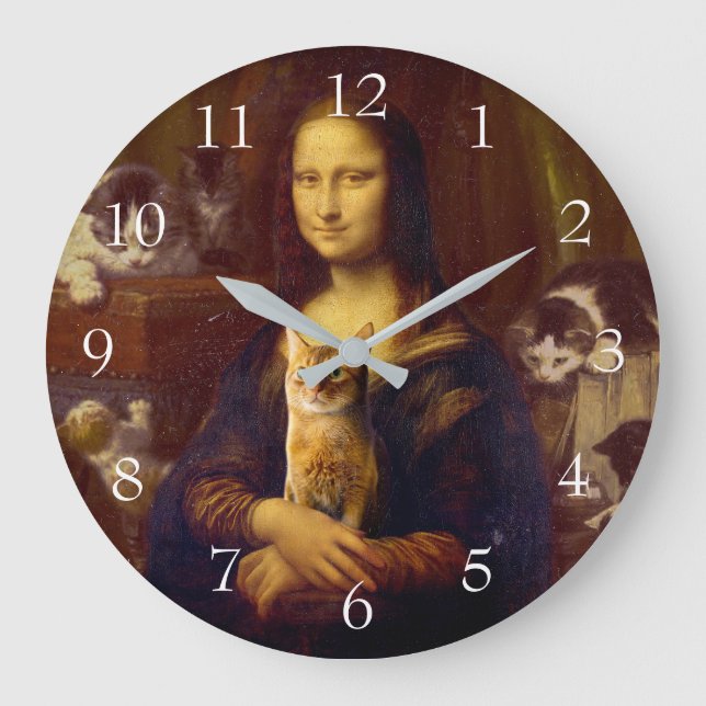 Reloj Redondo Grande Mona Lisa y su gato (Anverso)