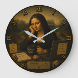 Reloj Redondo Grande Monday Funny Mona Lisa Office Worker Coffee Humor