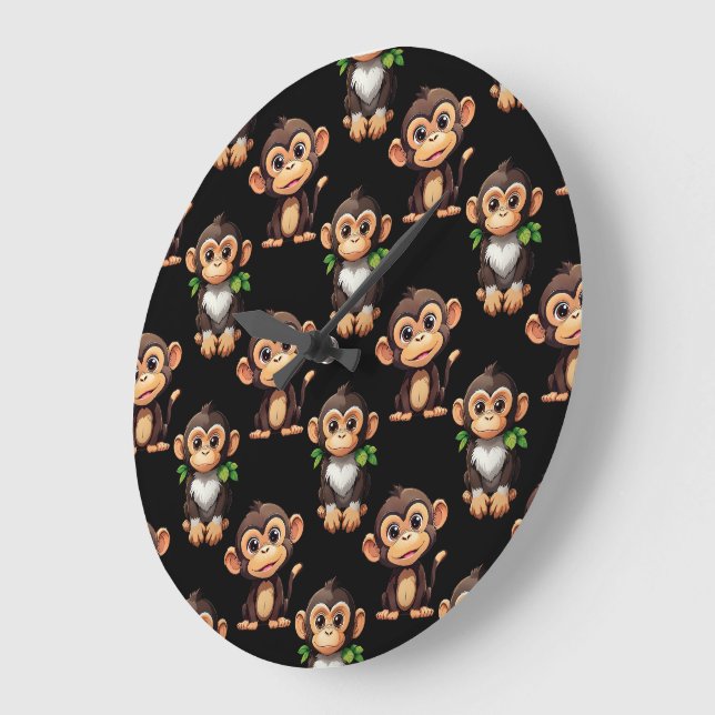 Reloj Redondo Grande Monkey Pattern Design Black  (Ángulo)