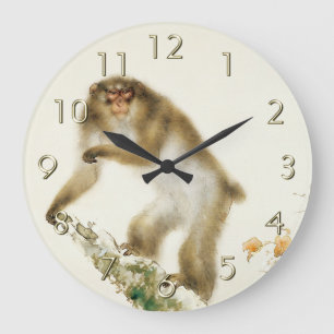 Reloj Redondo Grande Mono antiguo con cereza en otoño