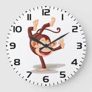 Reloj Redondo Grande Mono Juguetón Haciendo un Pino Animal Adorable