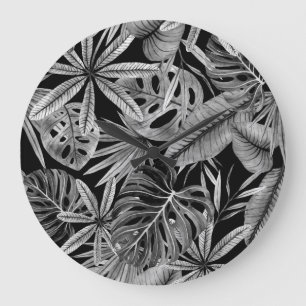 Reloj Redondo Grande Monocromo Tropical, Acuarela Sale Textura.