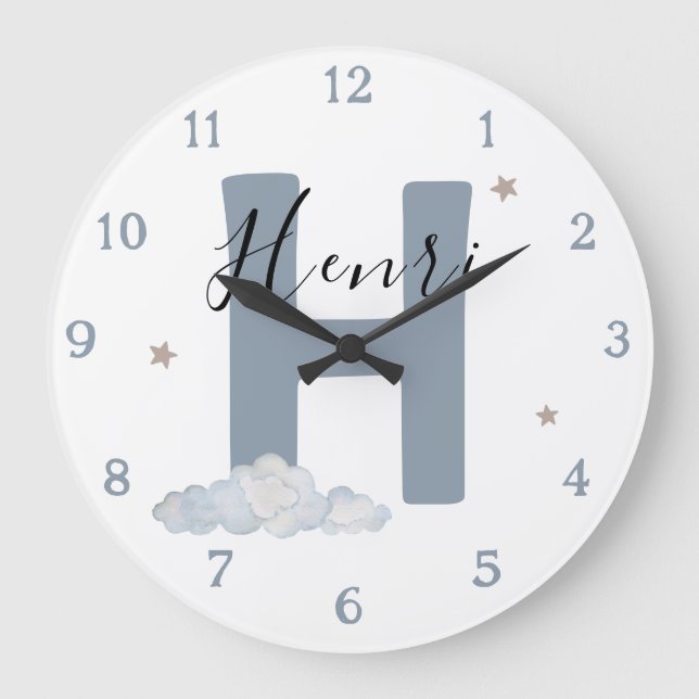 Reloj Redondo Grande Monogram Baby Initial & Name Nursery Wall Clock (Anverso)