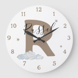 Reloj Redondo Grande Monogram Brown Baby Initial Name Nursery Wall