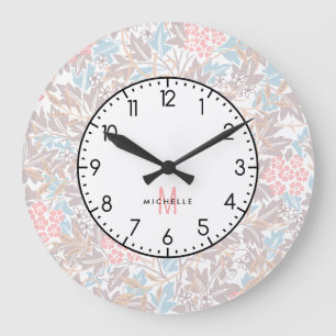 Reloj Redondo Grande Monogram Colorful Floral Modern Vintage Blue Pink