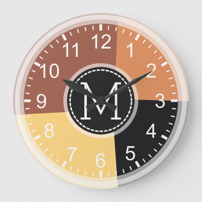 Reloj Redondo Grande Monogram Geometric Modern Retro Colorful #5 (Anverso)