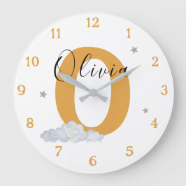 Reloj Redondo Grande Monogram Mustard Baby Initial Name Nursery Wall