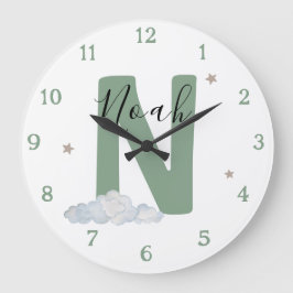 Reloj Redondo Grande Monogram Sage Baby Initial Name Nursery Wall Clock