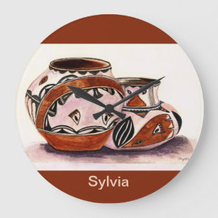 Reloj Redondo Grande Monograma acuarela Nativo Arte de artesanía estado