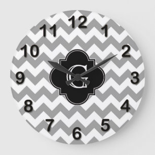 Reloj Redondo Grande Monograma blanco gris de Quatrefoil del negro del