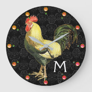 Reloj Redondo Grande Monograma blanco negro del damasco del GALLO