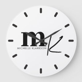 Reloj Redondo Grande Monograma blanco negro Minimalista moderno