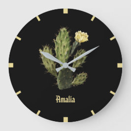 Reloj Redondo Grande Monograma Cactus Flor Vintage Black Wall Clock