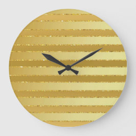 Reloj Redondo Grande Monograma Chic Rayas Dorado Brillante