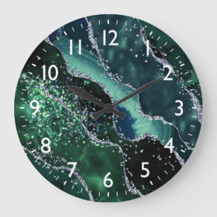 Reloj Redondo Grande Monograma de Agate Purpurina Verde oscuro y falso