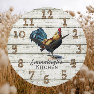 Reloj Redondo Grande Monograma de alambre de pollo de Madera Rústica 