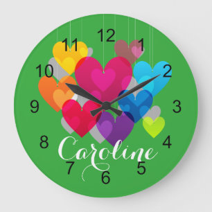Reloj Redondo Grande Monograma de Corazones Coloridos