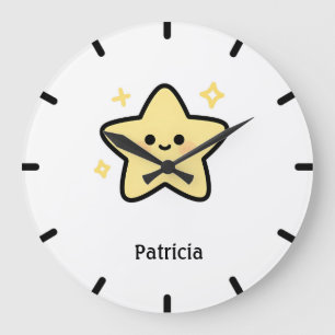 Reloj Redondo Grande Monograma de estrella kawaii amarillo caprichoso l