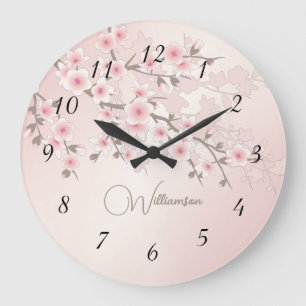 Reloj Redondo Grande Monograma de Flor de Cerezo Albaricoque