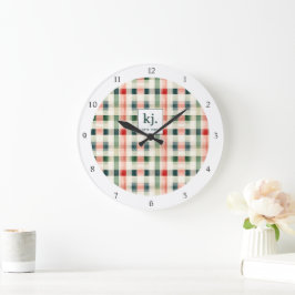 Reloj Redondo Grande Monograma de Gingham Evergreen Suave