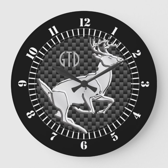 Reloj Redondo Grande Monograma de impresión de carbono cromado como ven (Anverso)