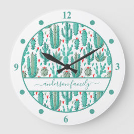 Reloj Redondo Grande Monograma de la familia blanca verde de Cactus