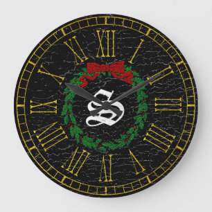 Reloj Redondo Grande Monograma de la guirnalda del navidad del vintage