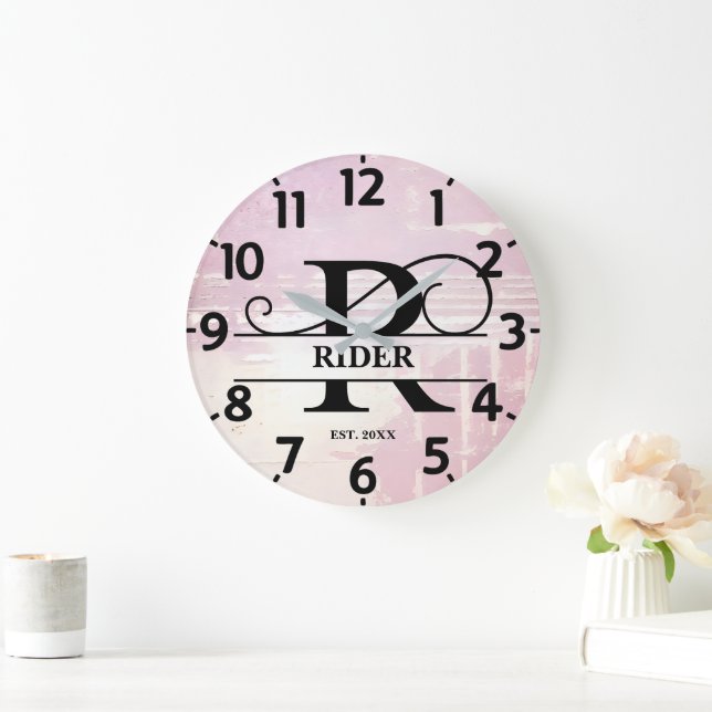 Reloj Redondo Grande Monograma de lavanda pálida con problemas R (Hogar)