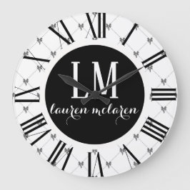 Reloj Redondo Grande Monograma de lazo blanco y negro