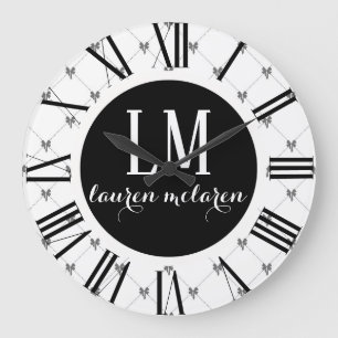 Reloj Redondo Grande Monograma de lazo blanco y negro