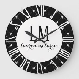 Reloj Redondo Grande Monograma de lazo negro y blanco
