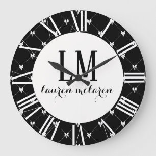 Reloj Redondo Grande Monograma de lazo negro y blanco