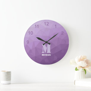 Reloj Redondo Grande Monograma de malla de geometría lavanda púrpura