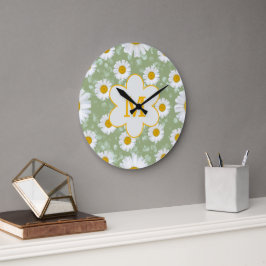 Reloj Redondo Grande Monograma de margarita silvestre verde salvia