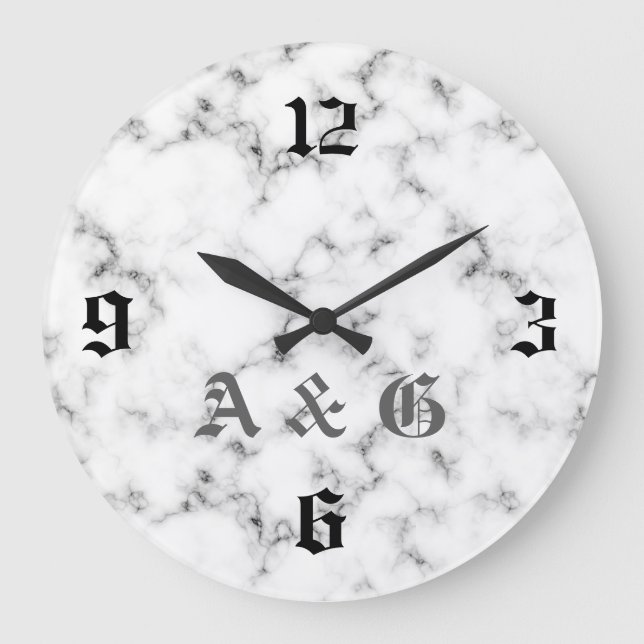 Reloj Redondo Grande Monograma de mármol (Anverso)
