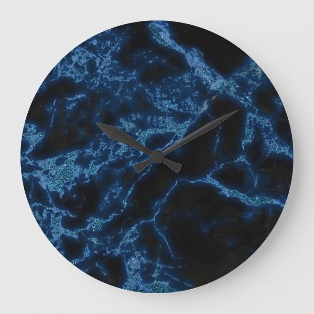 Reloj Redondo Grande Monograma De Mármol Azul Y Negro (Anverso)